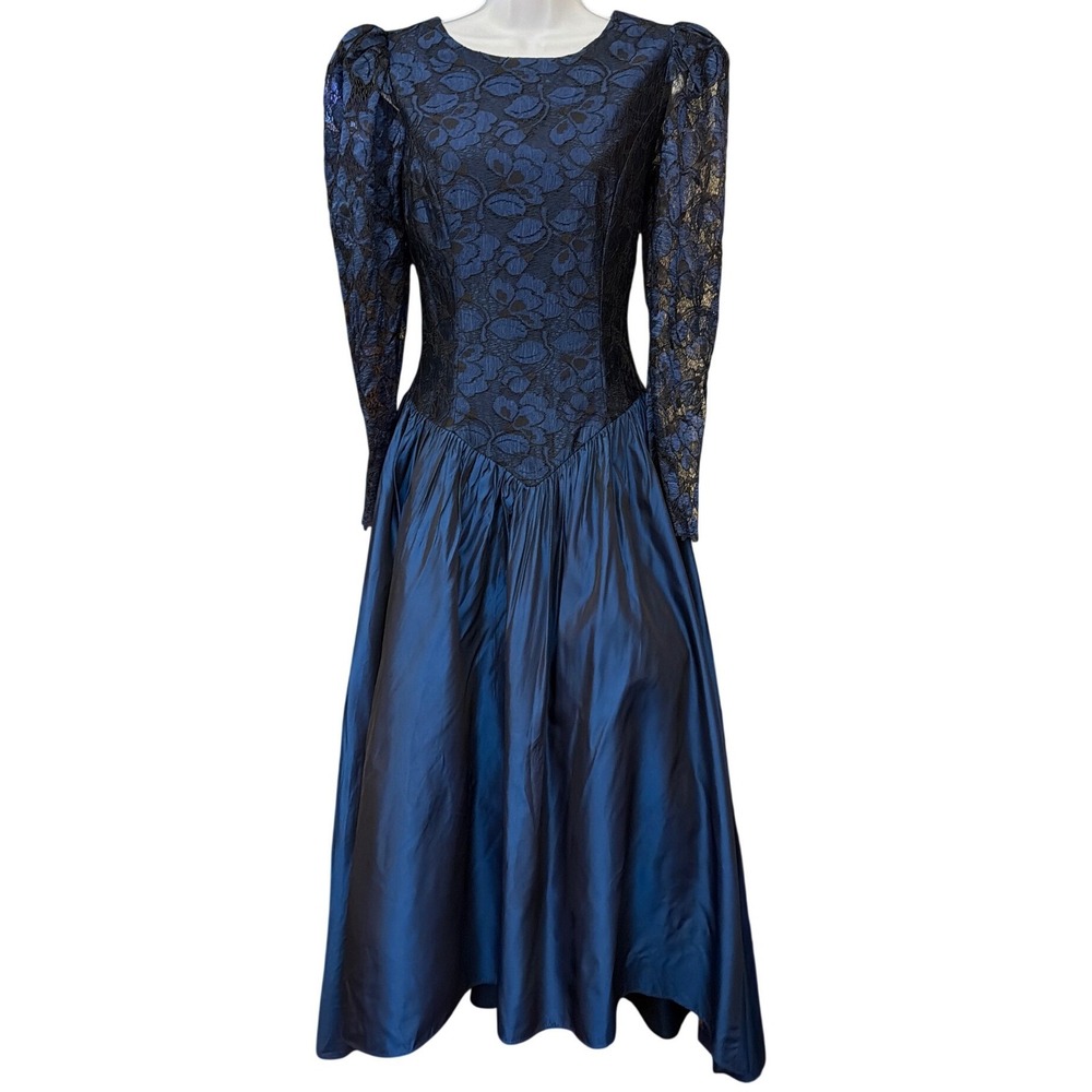 Vintage 80s Loralie Original Lace Taffeta Dress Dark Romance Goth Glam Retro